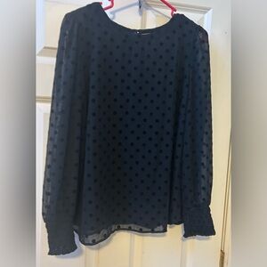 LOFT Black on Black Embellished Polka Dot Blouse- Size Large